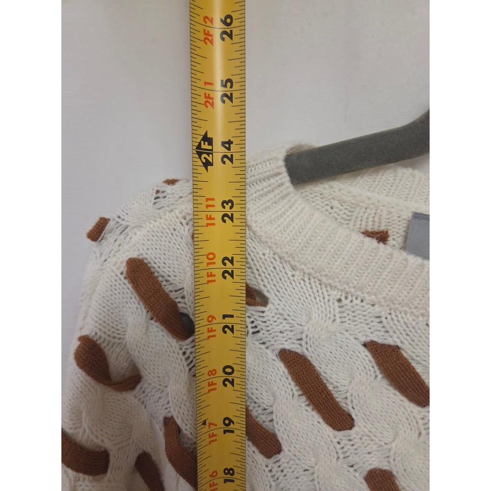 Blue B Collection Cream Brown Cable Knit Sweater Small Cropped Pullover Crewneck - Picture 6 of 6